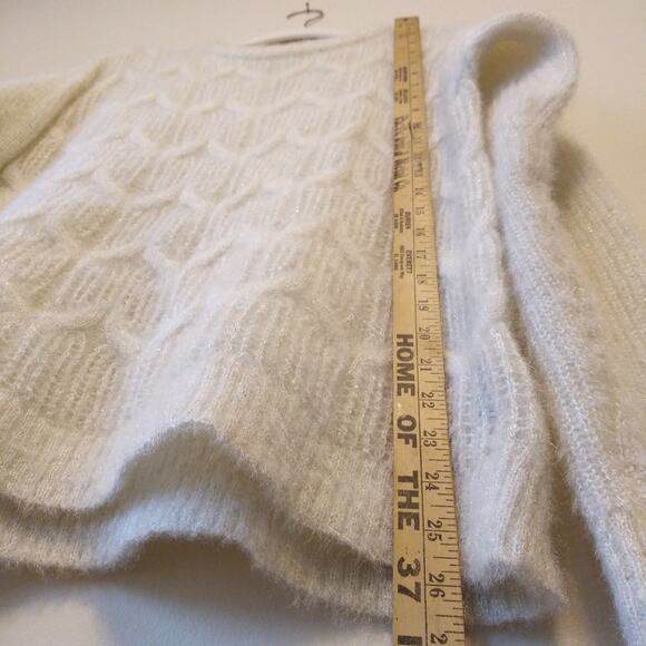 Soft Surroundings Size L Fuzzy Knit Sweater Cream White Metallic Thread Classic - Picture 11 of 11